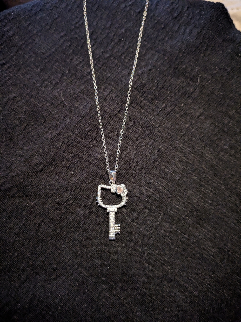 Silver Key Pendant Necklace with Crystal Flower - Women's Jewelry